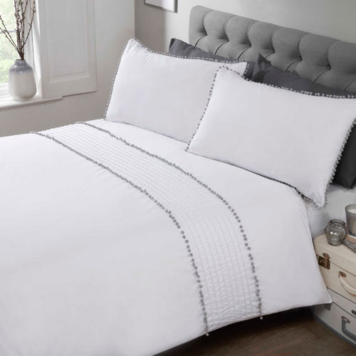 Pom Pom Luxury Duvet Cover Bedding Set White