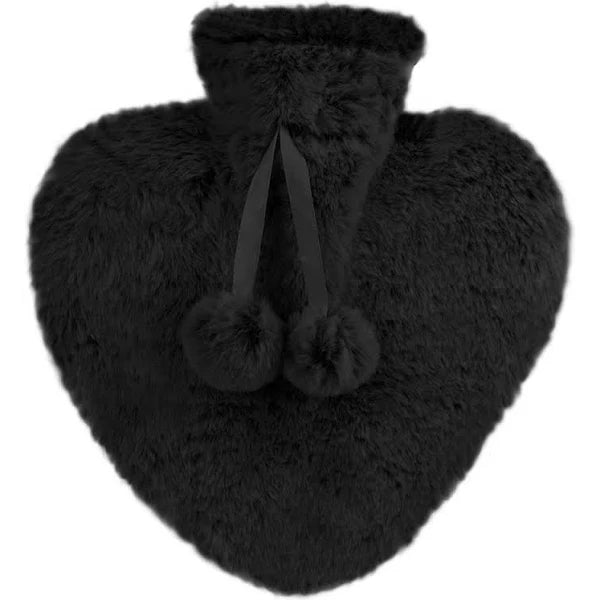 Plush Heart Hot Water Bottle Black 800ml