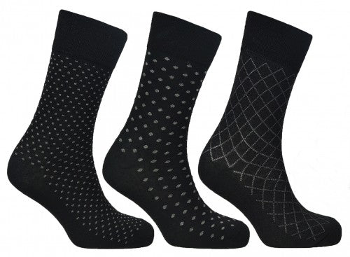 Mens Patterned Black Mix Cotton Blend Socks by Pierre Klein 6 Pairs