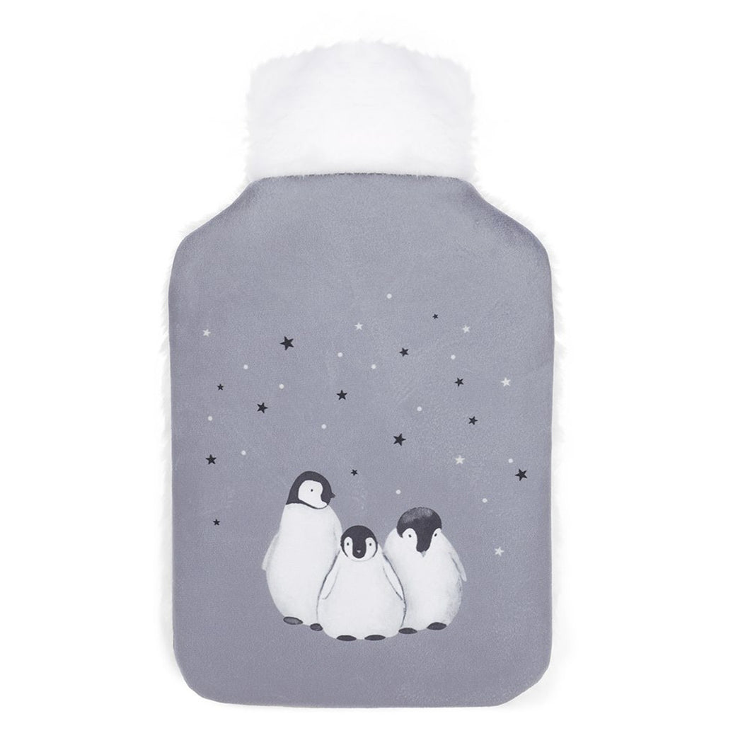 Starry Penguins Faux Fur Back Hot Water Bottle 2L