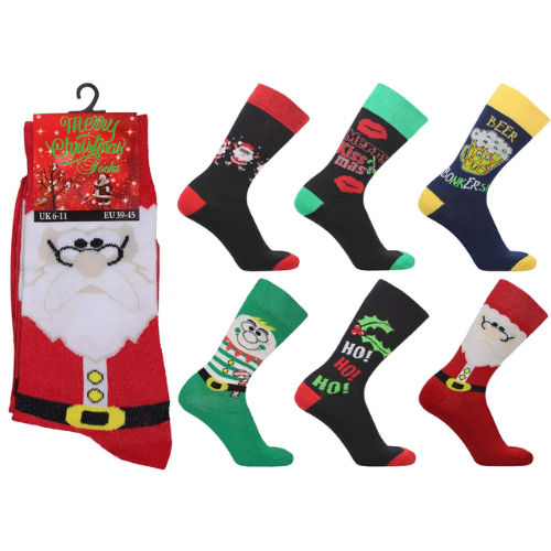 Mens Christmas Socks Novelty Design 6 Pack