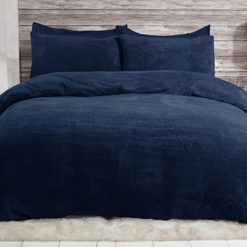 Cosy & Soft Teddy Duvet Cover Bedding Set Navy