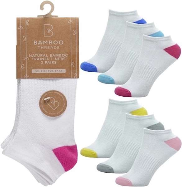 6 Pairs Ladies Bamboo Arch Support & Ventilated Top Trainer Liner Heel Toe Socks UK 4-8