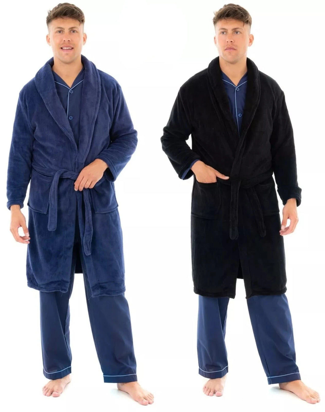 Men's Shawl Collar Super Soft Feel Plain Gowns Robes Wraps