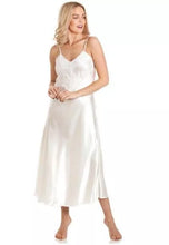 Lade das Bild in den Galerie-Viewer, English Made Satin Long Nightdress with Deep Lace Detail
