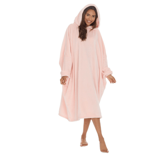 Ladies Long Sleeve Blanket Style Snuggle Poncho Pink