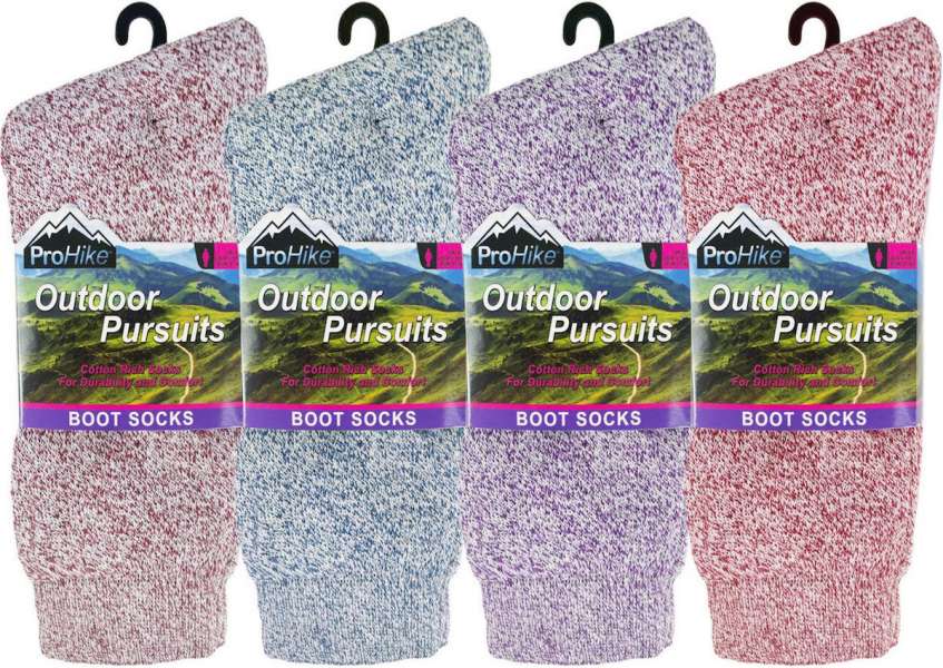 6 Pairs Ladies Cotton Rich Outdoor Pursuits Hiking Boot Socks