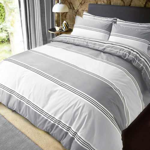 Banded Stripe Grey Duvet Cover Bedding Set