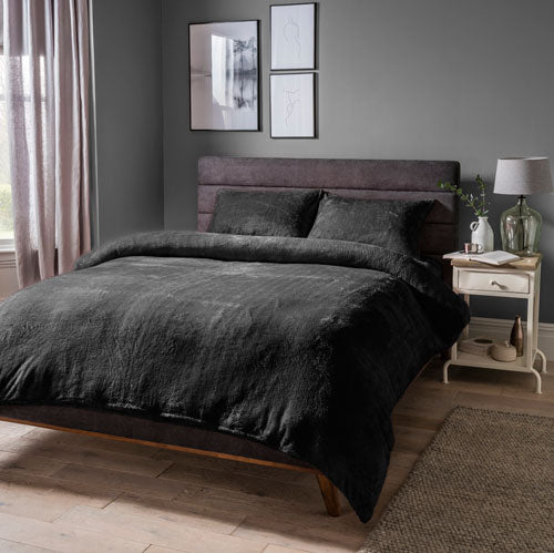 Cosy & Soft Teddy Duvet Cover Bedding Set Charcoal