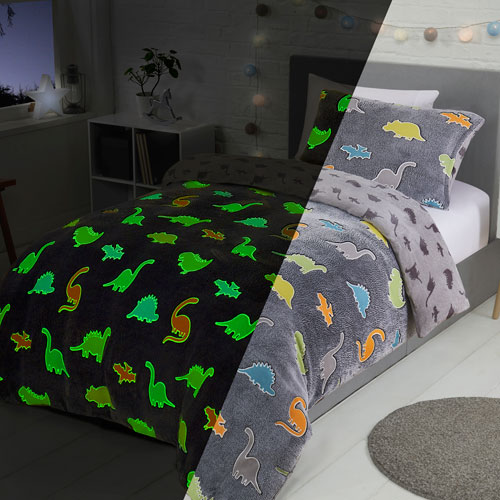 Dinosaur Glow In The Dark Fleece Duvet Cover Bedding Set