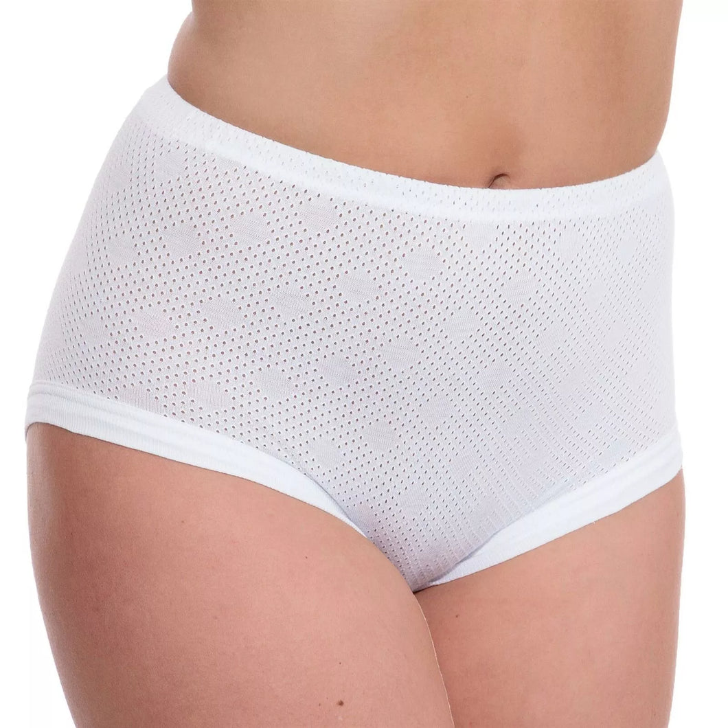 Ladies 100% Cotton Eyelet Cuff Leg Briefs White 3 Pack