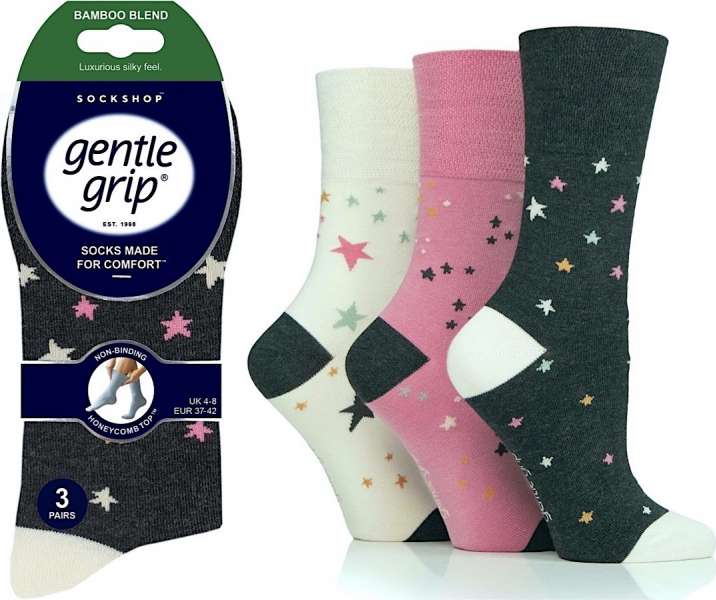 6 Pairs Ladies Bamboo Gentle Grip Non Binding Socks Starry Night