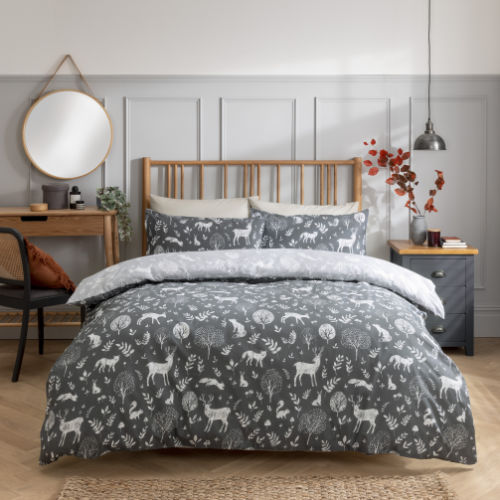 Woodland Animals Grey Christmas Duvet Cover Bedding Set