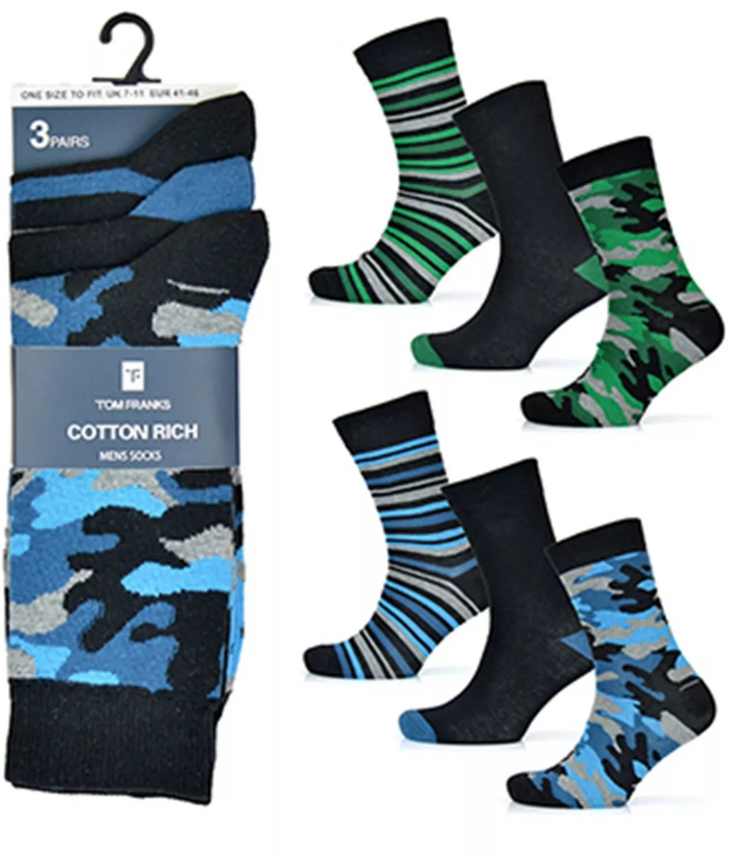 Mens 6 Pairs Camo Design Socks by Tom Franks