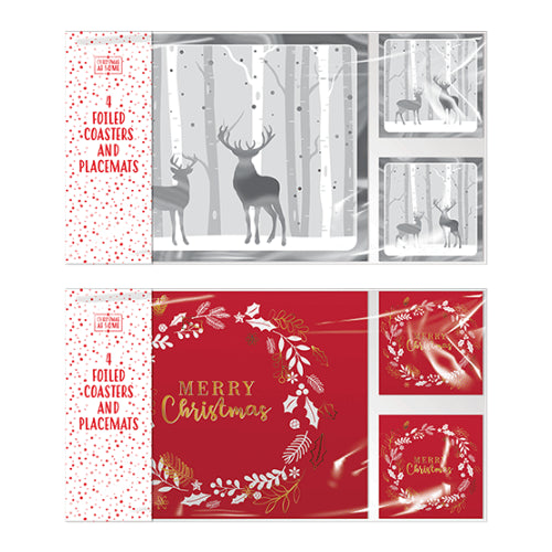 Foiled Christmas Coasters & Placemats 4 Pack