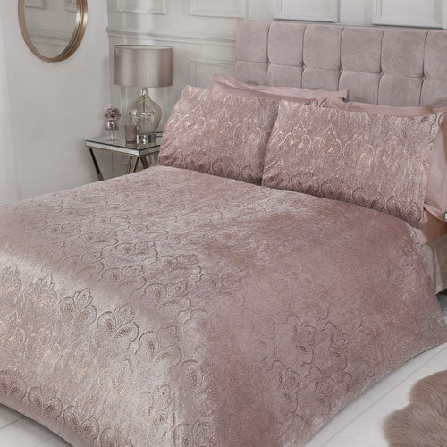 Foil Print Velvet Paisley Blush Duvet Cover Bedding Set