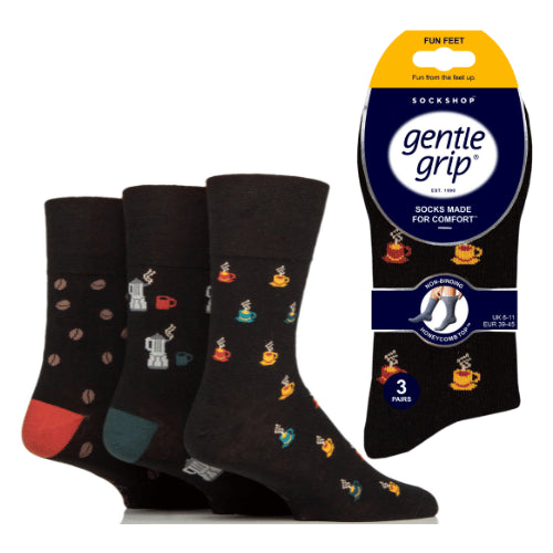 12 Pairs Men's Gentle Grip Cotton Socks Coffee