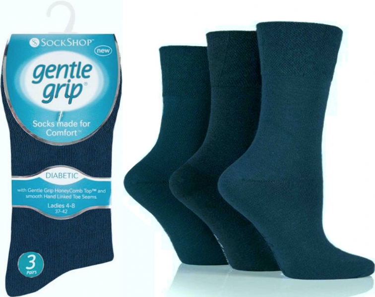 6 Pairs Ladies Diabetic Gentle Grip Seamless Toe Socks Navy UK 4-8