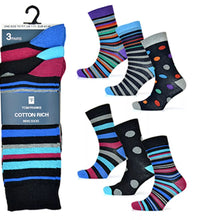 Carica l&#39;immagine nel visualizzatore di Gallery, Mens 6 Pairs Stripe Spot Design Socks by Tom Franks
