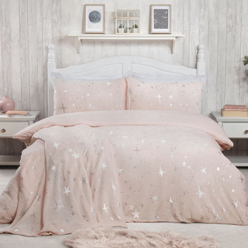 Scattered Stars Comfy Fleece Duvet Cover Bedding Set Blush