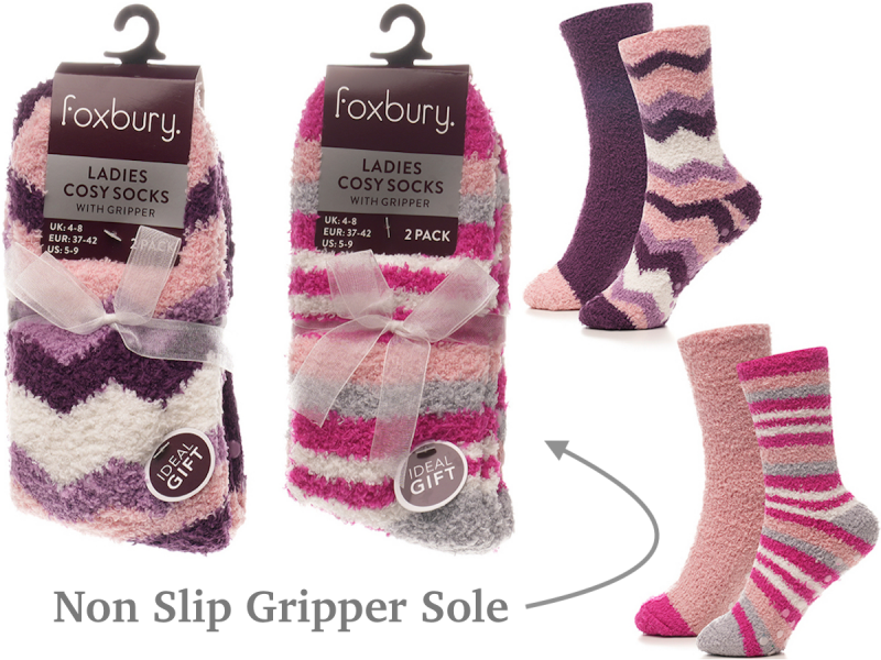 4 Pack Ladies Soft & Cosy Fluffy Lounge Bed Socks with Gripper Non-Slip Socks UK Size 4-8 Assorted