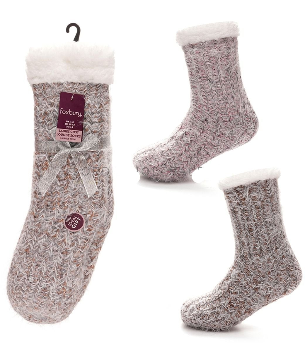 Ladies Space Dyed Yarn Lounge Socks with Sherpa Lining