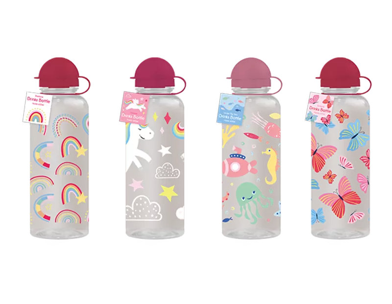 Girls Printed Drinks Bottle 600ml Assorted Design