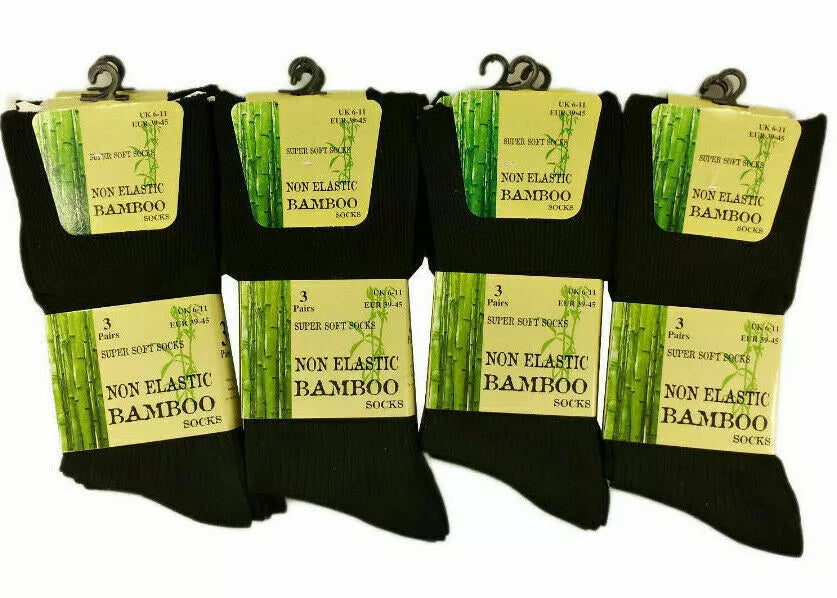 12 Pairs Men's Non Elastic Bamboo Super Soft Socks Black