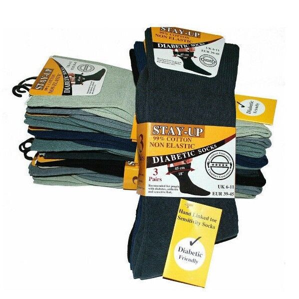 6 Pairs Men's Stay Up 99% Cotton Rich Non-Elasticated Hand Linked Toe Socks Dark Assorted