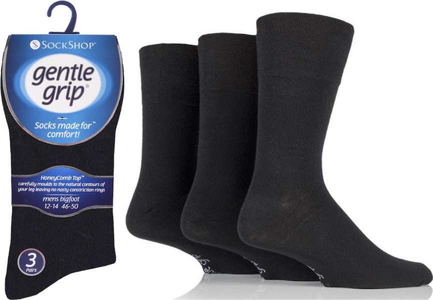 6 Pairs Men's BigFoot Gentle Grip Diabetic Socks Black