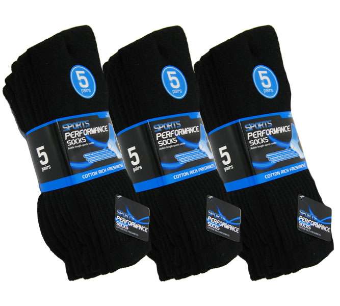 5 Pairs Men's Premier Quality Cotton Rich Sport Socks UK 6-11 Black