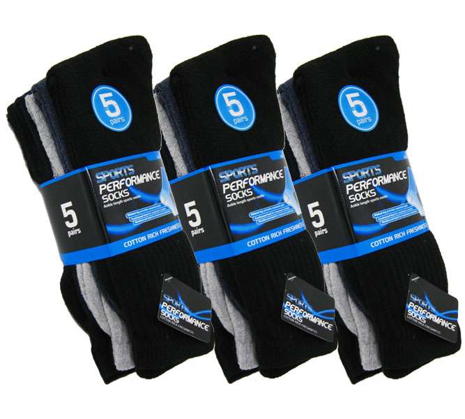 5 Pairs Men's Premier Quality Cotton Rich Sport Socks UK 6-11 Assorted Dark