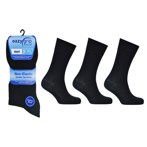 12 Pairs Men's Eazy Grip Non Elastic Socks Black