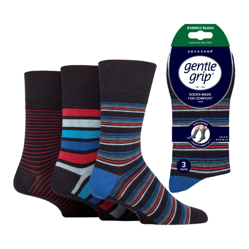 6 Pairs Men's Gentle Grip Bamboo Socks Sailor Stripes