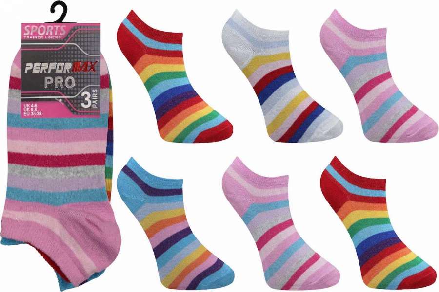 12 Pairs Performax Pro Stripes Cotton Rich Trainer Liner Socks Size 4-6