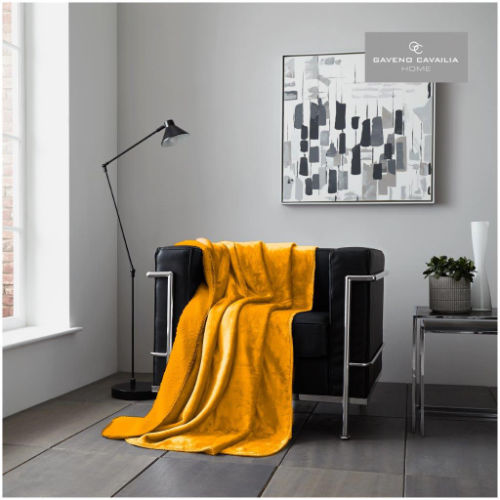 Ochre Flannel Sherpa Throw 150x200cm