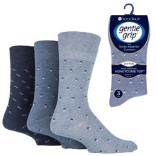 Load image into Gallery viewer, 6 Pairs Men&#39;s Gentle Grip Cotton Socks Patterned Spots Blue
