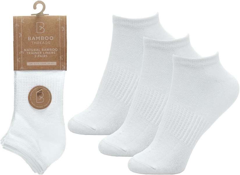 12 Pairs Men's Super Soft Bamboo Arch Support & Ventilated Top Trainer Liner Socks White