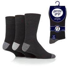 Lade das Bild in den Galerie-Viewer, 6 Pairs Men&#39;s Gentle Grip Cotton Socks Apex Contrast Heel &amp; Toe Black
