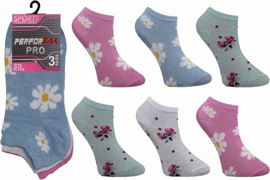 12 Pairs Performax Pro Daisy Cotton Rich Trainer Liner Socks Size 4-6