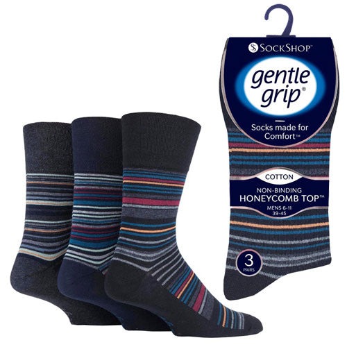 12 Pairs Men's Gentle Grip Cotton Socks Contemporary Ensemble Black Navy Charcoal