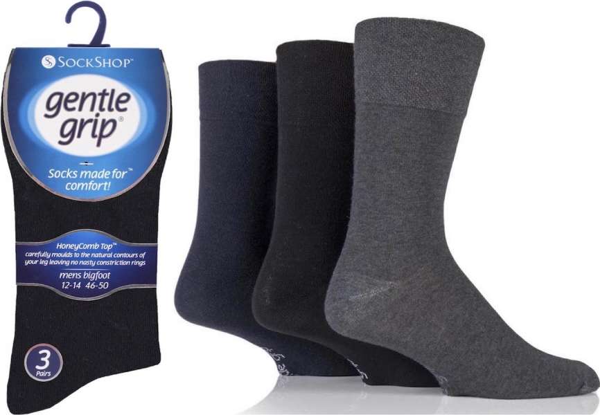 6 Pairs Mens Bigfoot Gentle Grip Socks Grey Mix