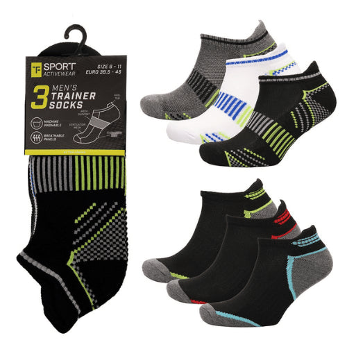 12 Pairs Mens Half Terry Trainer Breathable Sports Socks Size UK 6-11 Assorted