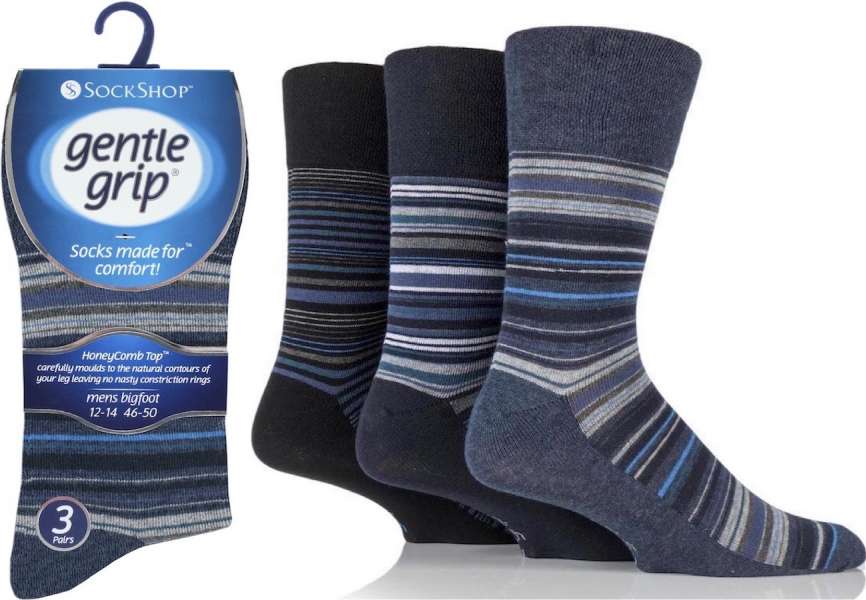 12 Pairs Men's Bigfoot Gentle Grip Cotton Socks Multi Stripes