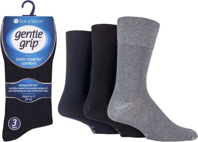 12 Pairs Men's Gentle Grip Cotton Socks Black Navy Charcoal