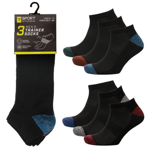 12 Pairs Mens Trainer Cotton Rich Sports Heel Toe Socks Size UK 6-11 Assorted