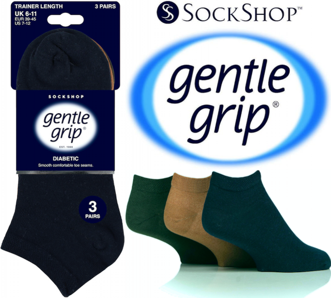 12 Pairs Men's Gentle Grip Diabetic Trainer Socks Multi