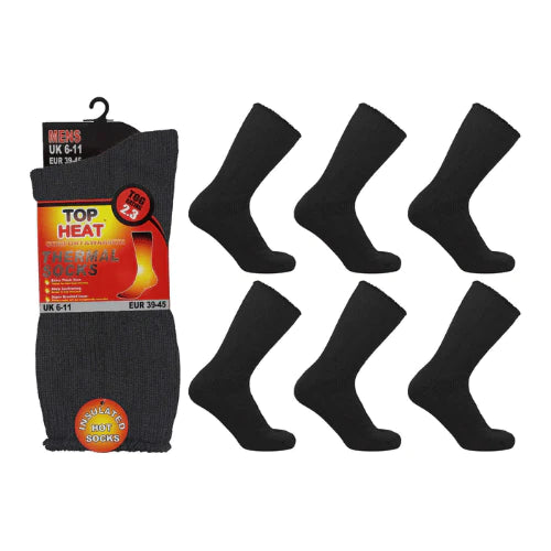 12 Pairs Men's Extra Thick 2.3 tog Rated Brushed Insulated Thermal Socks Black