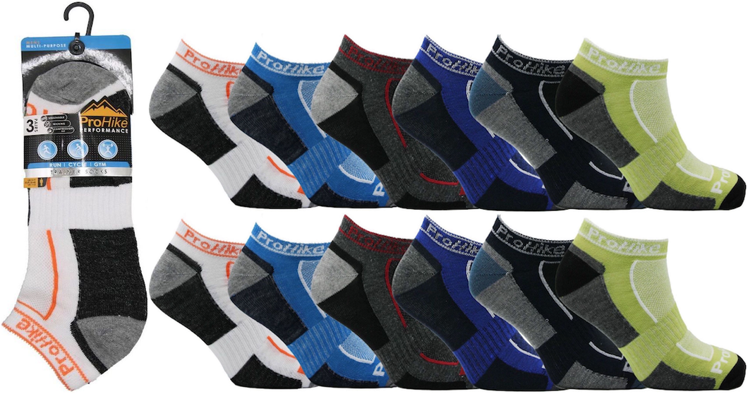 12 Pairs Mens Performance Trainer Liner Ankle Socks UK 6-11 Multi