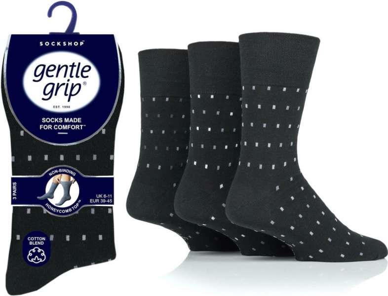 6 Pairs Men's Gentle Grip Socks Concerto Micro Rectangle Black